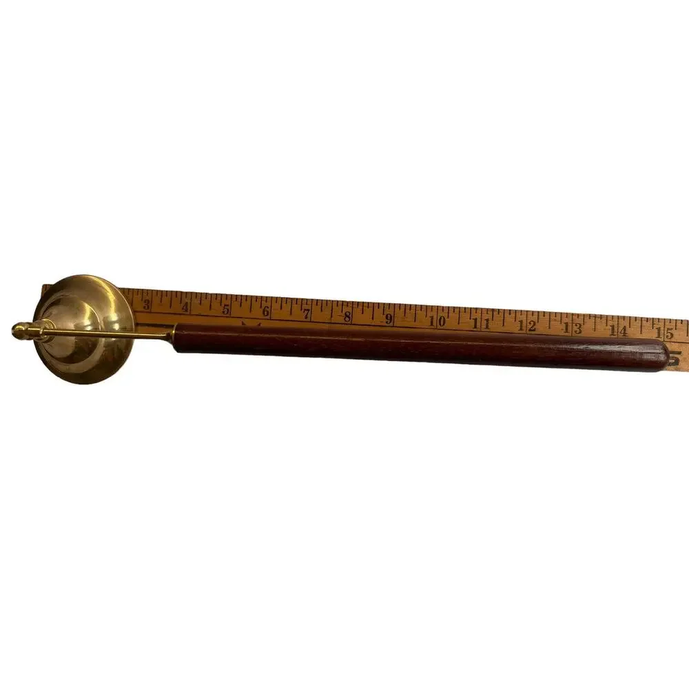 Vintage MCM Candle Snuffer Gold Long Wood Handle Functional Decor